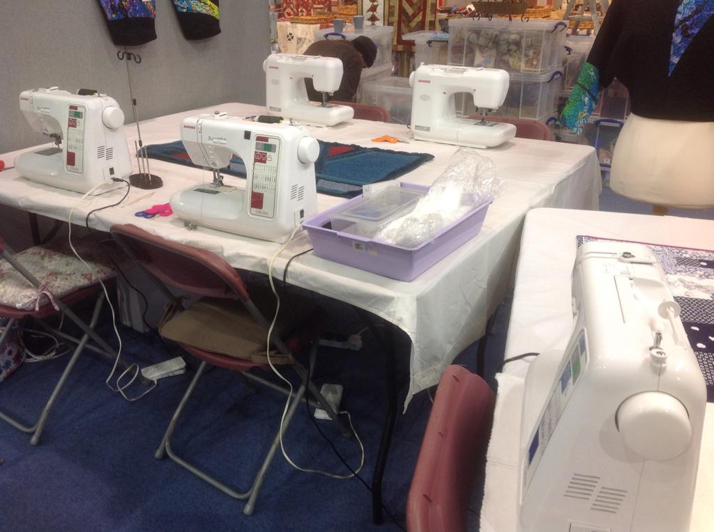 JanTillett's tweet photo. Sewing machines ready and waiting for tomorrow's workshops @JanomeUK @exetersewing @Craft4Crafters http://t.co/V6xzSF81sr