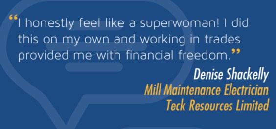 CTEM_BC's tweet image. "Working in trades provided me with financial freedom" Denise Shackelly, Electrician @TeckResources #ThinkMining