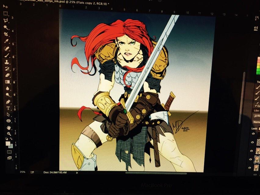 JLGilmon1's tweet photo. Trying a couple different shading methods. Still learning. Red Sonja by @Max_Dunbar, #Deskshot #Progress4 http://t.co/7miRcnxNmf