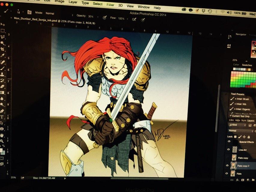 JLGilmon1's tweet photo. Trying a couple different shading methods. Still learning. Red Sonja by @Max_Dunbar, #Deskshot #Progress4 http://t.co/7miRcnxNmf