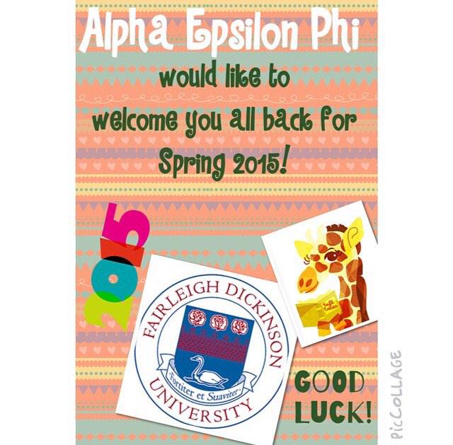 AEPhi_fdu's tweet photo. Welcome back! We would like to wish you all the best for Spring 2015! Have a great first day :) #fdu #aephi #spring15 http://t.co/KkyrAyvfT8