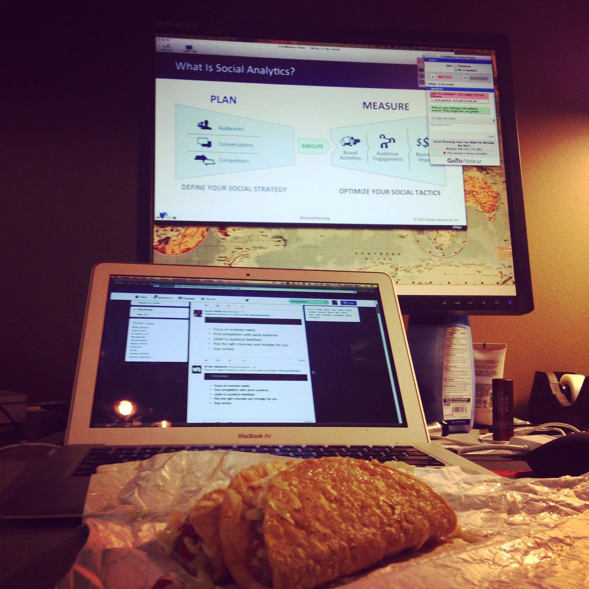 stacygoebel's tweet photo. Best way to participate in the #simplyplanning webinar? Two screens & tacos. http://t.co/SIlKrvlkuF