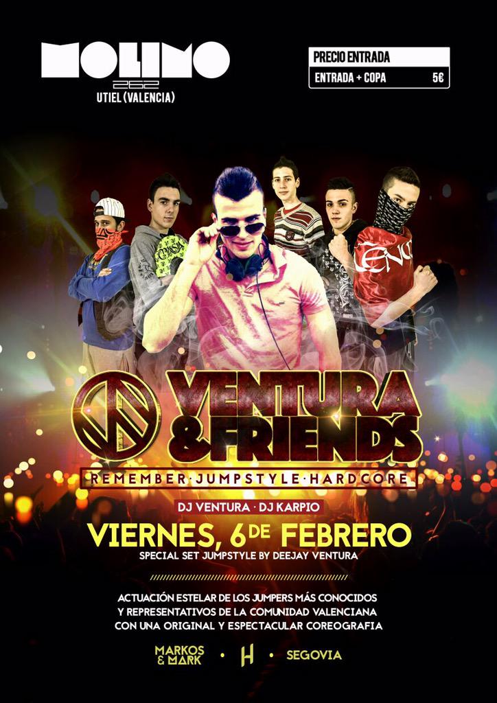 DjVenturamusic's tweet photo. 6 febrero VENTURA&amp;FRIENDS en discoteca MOLINO(Utiel) RT y FAV para entrar en el sorteo de las 10 entradas de ese día. http://t.co/Aeyuu6vi8c