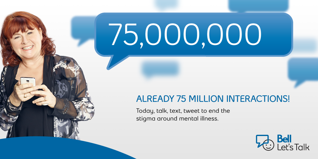 We've surpassed 75 million texts, tweets, calls &amp; Facebook shares! Let's keep the conversation going. #BellLetsTalk