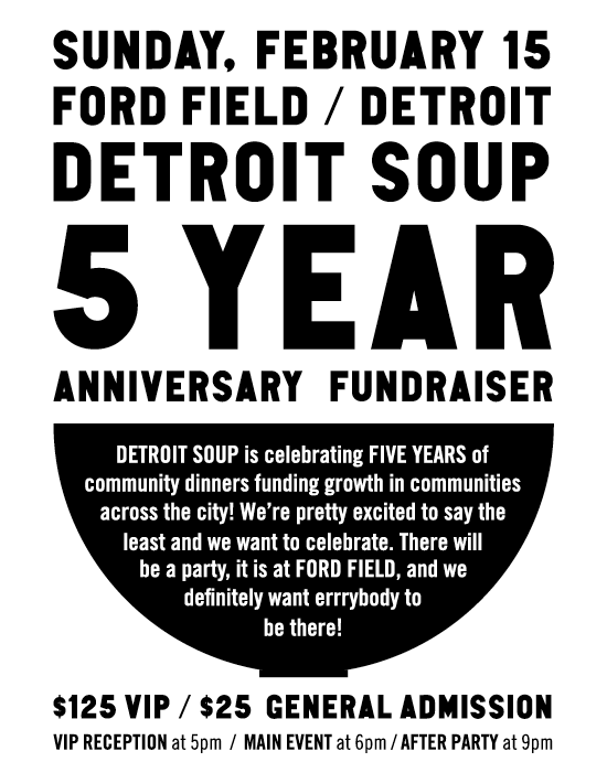 DetroitSOUP's tweet photo. Our SOUP fundraiser is Feb. 15 at Ford Field. We want you there! Tickets: http://t.co/HrNpXs6koW http://t.co/gxSyNiWD34