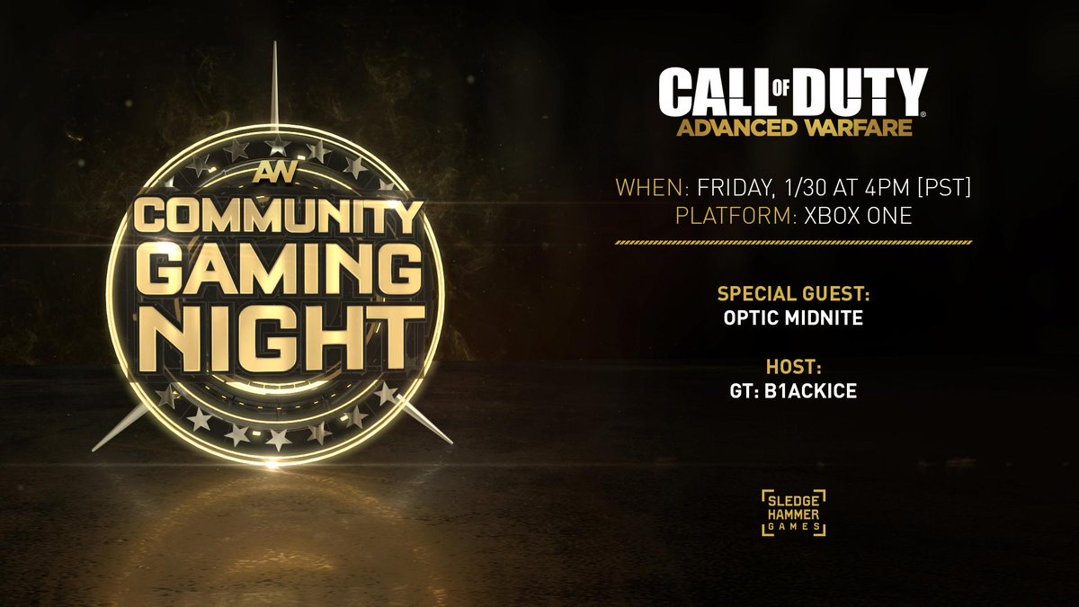 SHGames's tweet photo. The next #AWCGN is coming up this Friday with our host: @CODBlackIce and special guest, @OpticMidnite! http://t.co/OuDnfu3pD2