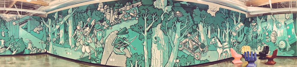 RobinhoodApp's tweet photo. Check out our mural at Sherwood Forest, aka Robinhood HQ. Can you spot Robinhood? http://t.co/SzovoMFMTA http://t.co/PO3bqpiVFE