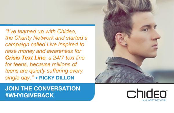 chideo's tweet image. #YouTube star @RickyDillon shares why @CrisisTextLine is his charity of choice
bit.ly/1uzk3T0
#whyigiveback