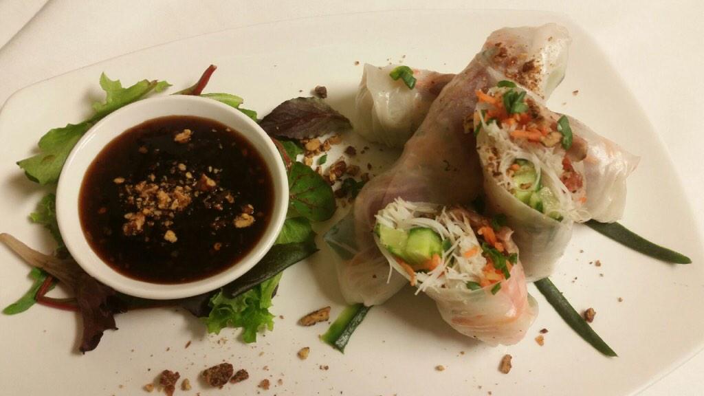 Vermicelli Auhi Tuna Salad rolls, with a sweet chilli soy sauce