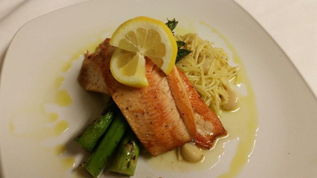 Pan seared trout, with a lemon garlic pasta