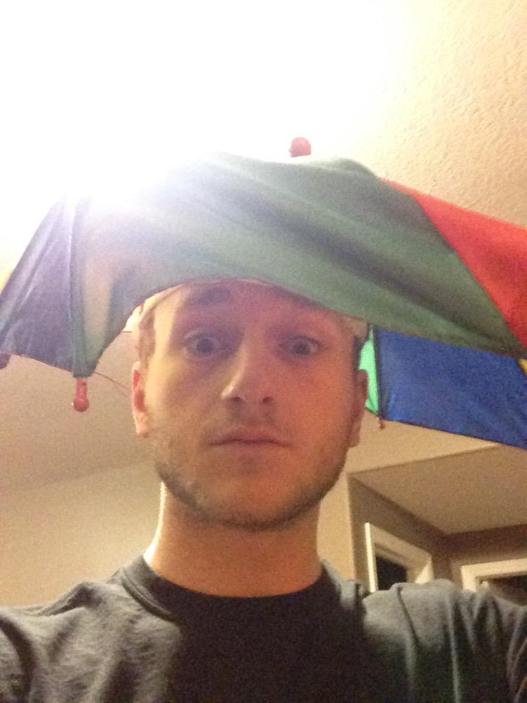 Hutchyaces22's tweet photo. @danielleweber_ umbrella hat? What umbrella hat? #BellLetsTalk http://t.co/2z7CTIIdHJ