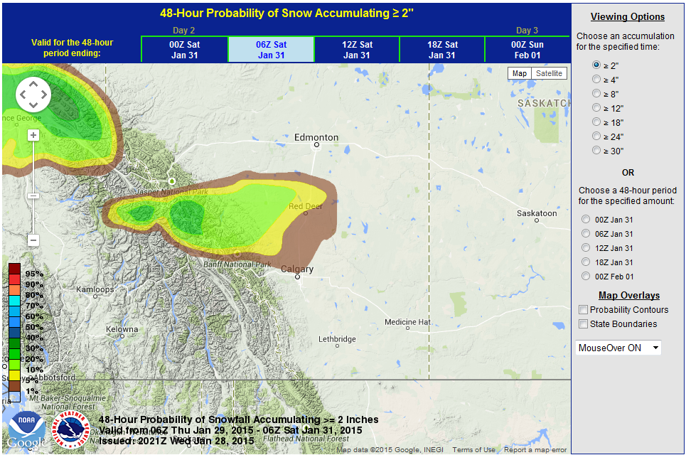 CTVdavidspence's tweet photo. Snow returns to #Calgary this weekend.  Most likely under 5 cm Friday night and Saturday. #yyc http://t.co/bWTb1FP4X5