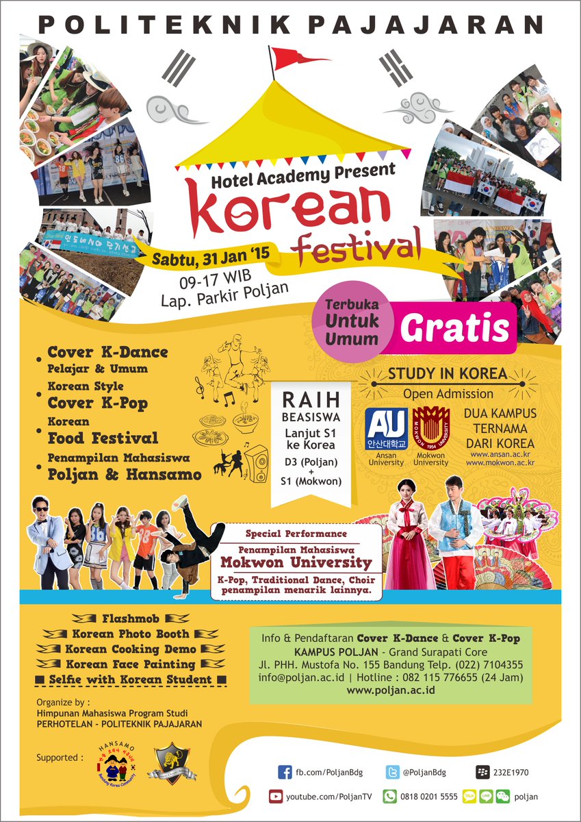 <a href="/infobdg_timur/">bandungtimur</a> Acara seru mgg ini KOREAN FEST @ Poltek Pjajaran K-Pop Dance K-Food Lomba Selfie dg mhsiswa Mokwon Uni