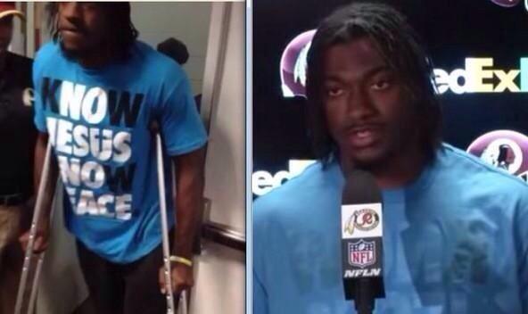 swalt10's tweet photo. 2 gay dudes can kiss on national Tv but RG3 has to wear his shirt inside out... 😕 http://t.co/jsPg8vC5Wb