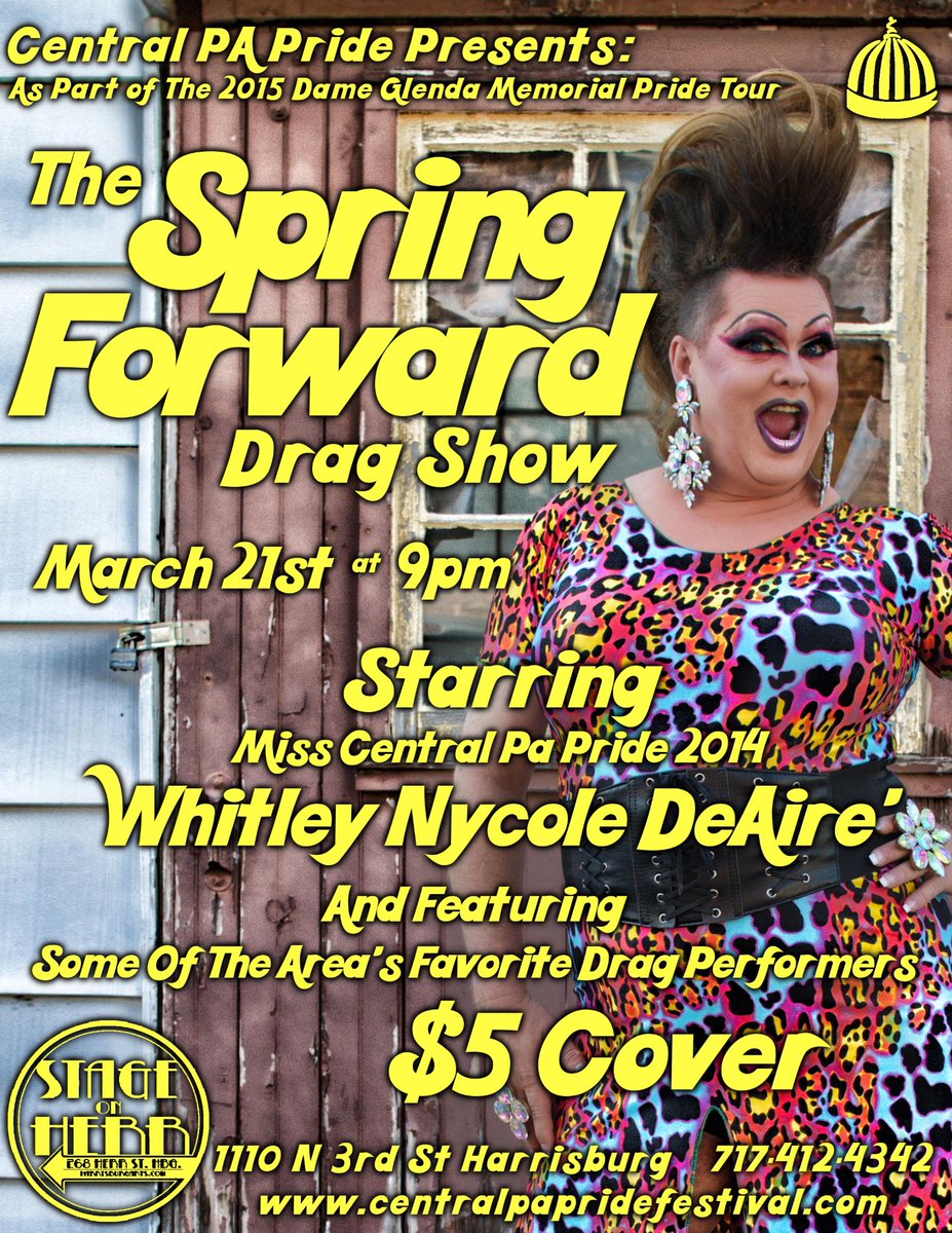 The first stop on the 2015 Dame Glenda Memorial Pride Tour.  Sat. March 21, 9 PM #HMAC @Harrisburgarts $5 cover
