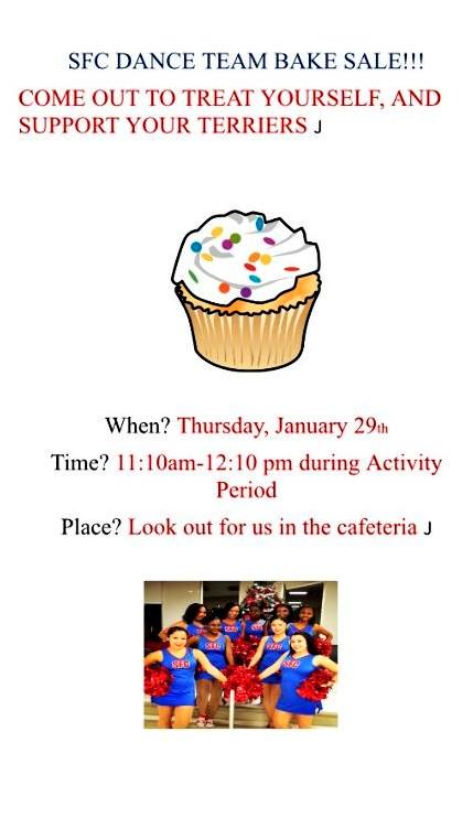 SFCDanceTeam's tweet photo. Come support the SFC DANCE TEAM!  BAKE SALE TOMORROW ACTIVITY PERIOD 11:10 - 12:10 http://t.co/UiXBPE2xad