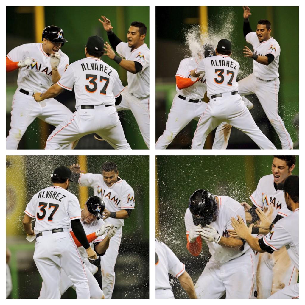 Marlins's tweet photo. RETWEET to help #GiancarloStanton walk-off as the #FaceOfMLB http://t.co/y3o5jvNaMD