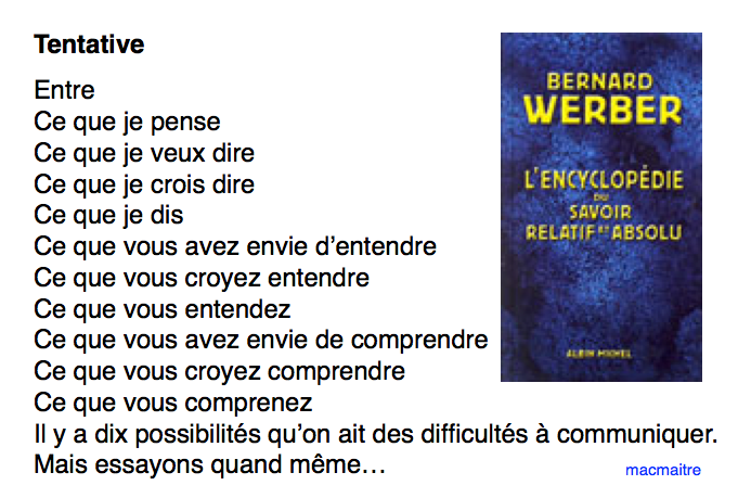 Filimenti Claude Pa Twitter La Communication N Est Jamais Une Activite Simple Comme L Indique Cette Citation De Bernard Werber Werbernard Http T Co Lpxpqjoeug