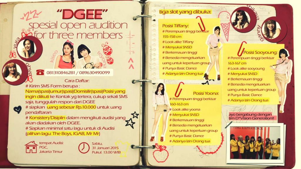 Cover dance SNSD <a href="/DvisionGee/">OPEN AUDITION</a> butuh 3 org u/3 posisi, yg minat gabung silakan hub. 081310846281 atau @ChristinaEJL ya