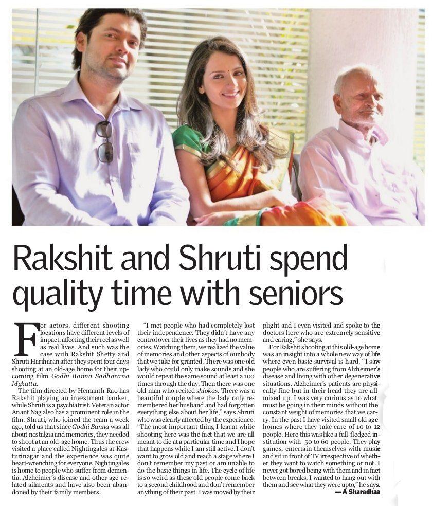 NamCinema's tweet photo. .@rakshitshetty &amp; @sruthihariharan *er @GodhiBanna shoot progressing very briskly. Read out this article. http://t.co/Z9463Es6EZ