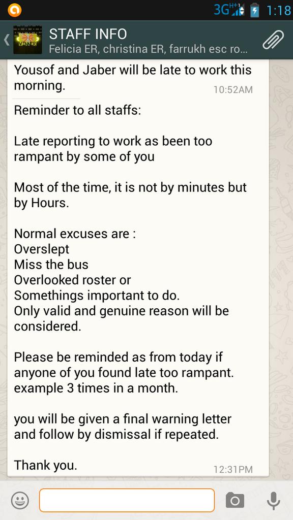 frhsbrna's tweet image. pls be inform tht you guys shldnt come late for work w/o any genuine reasons. #escaperoom #ecurve