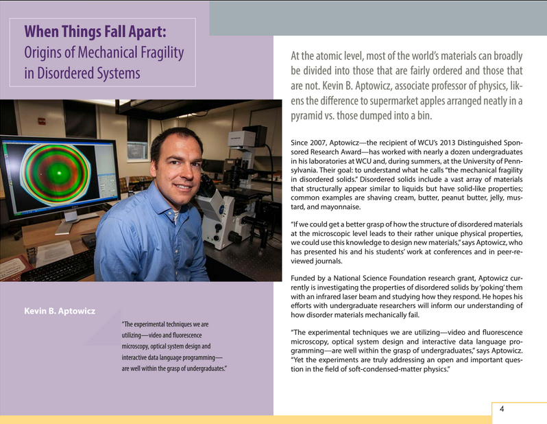My brother, Kevin Aptowicz, physics prof at <a href="/WCUofPA/">West Chester University</a> is featured in West Chester University's annual research report!