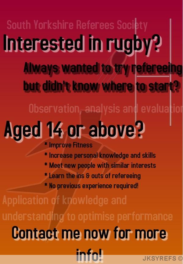 SYrefs's tweet image. Interested in refereeing rugby? Aged 14+? FOC training. Sound good? PM NOW for INFO. #rugby #southyorks #ref #info