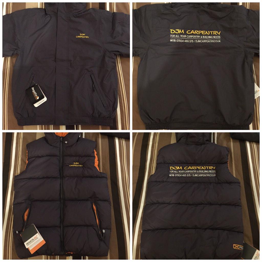 DJMCarpentry's tweet photo. New hats, jackets &amp; body warmers to keep us warm and dry, thanks to Donna from Custom Embroidery in Plymouth http://t.co/DiiC836izM