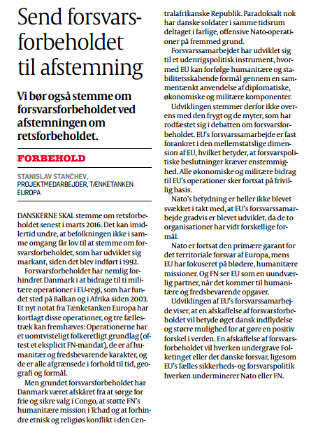 Stanchev7's tweet photo. Opråb i @politiken om at sende #forsvarsforbeholdet til afstemning. Behov for en ny, faktabaseret debat! #eudk #dkpol http://t.co/XDThfchT5D