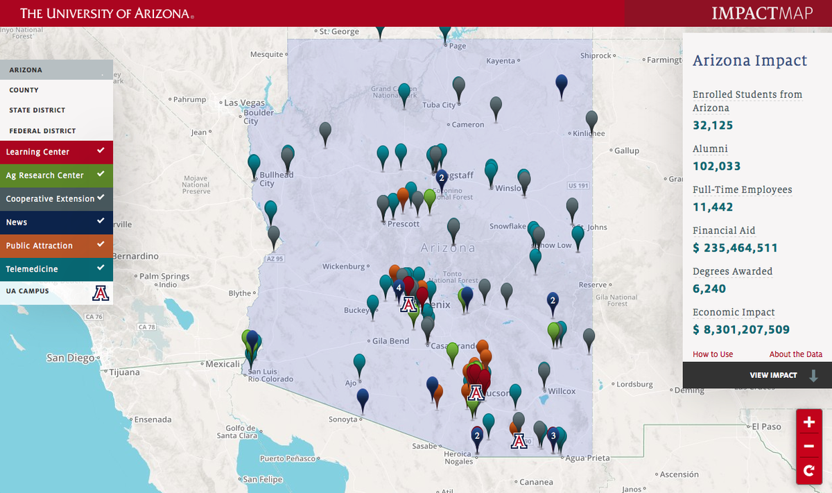 UAZHealth's tweet photo. Mapping @UofA impact in #Arizona -- literally. http://t.co/t8qyedulpI #GivingBackToAZ http://t.co/wrpkL546fK