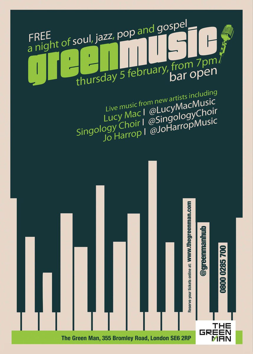 #freemusiclondon @greenmanhub Thurs 6th Feb 7p.m!