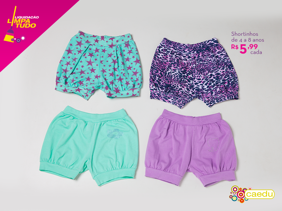 CaeduModa's tweet image. Para as pequenas: shortinhos 4 a 8 anos por R$ 5,99! #LimpaTudoCaedu