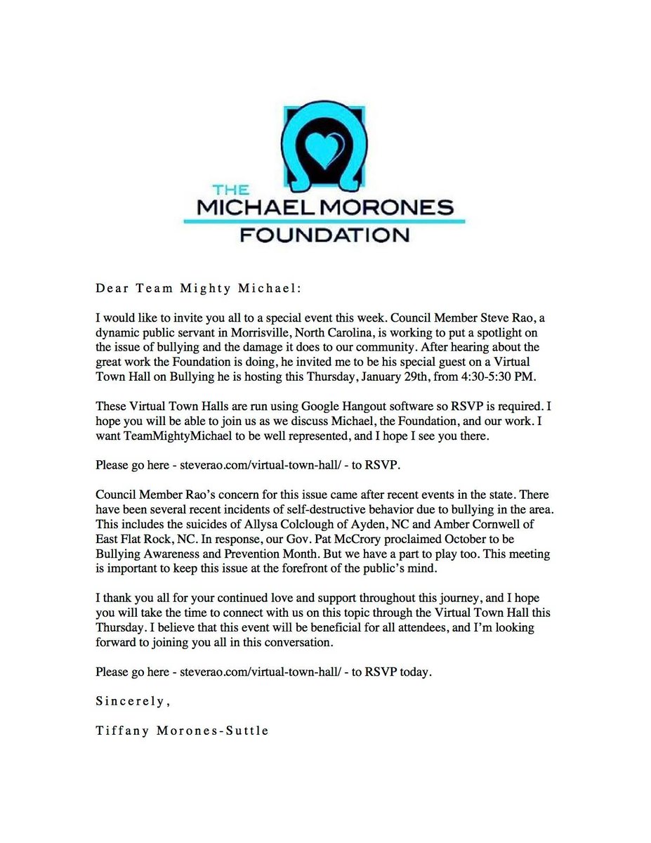 MichaelMorones's tweet photo. Tiffany will be special guest at a Virtual Town Hall with @Rao4Morrisville today at 4:30PM EST. Join us! http://t.co/8aRO7PoWl1
