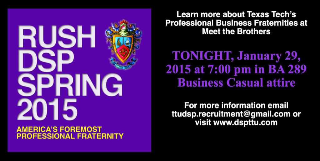 DeltaSigmaPiTTU's tweet image. Check out our Meet the Brothers event tonight at 7:00 pm in BA 289 #rushDSP
