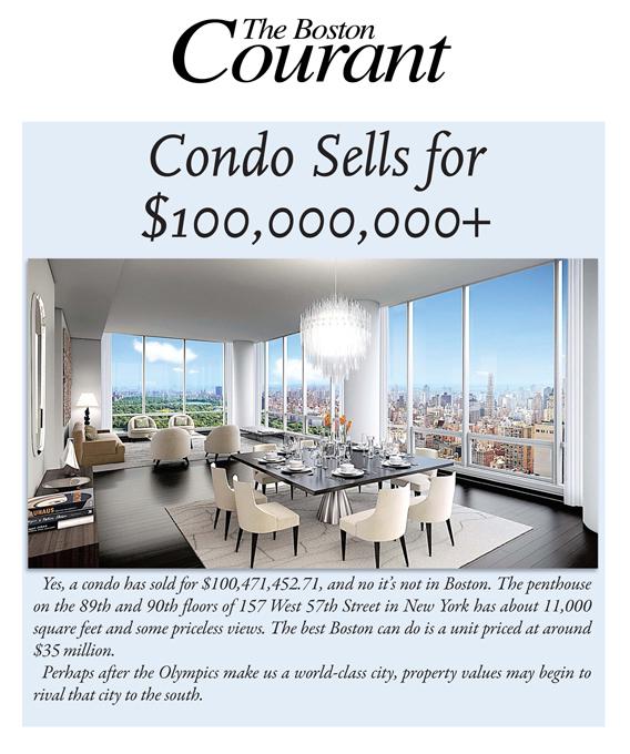 Sneak peek at tomorrow's Courant: $100mil condo sells...