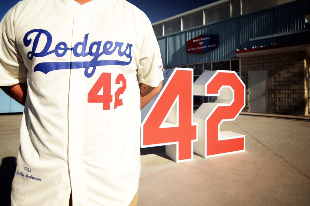 Los Angeles Dodgers on X: Maybe April 15th we'll all wear #42 with this Jackie  Robinson replica jersey, presented by Bank of America.   / X