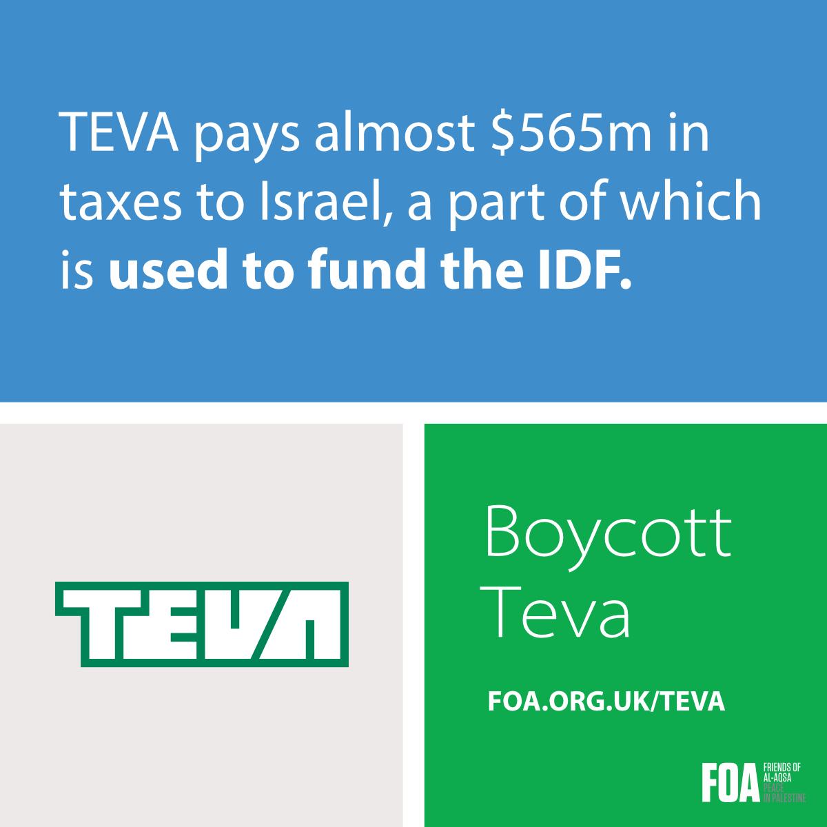 FriendsofAlAqsa's tweet photo. TEVA is an Israeli pharmaceutical company &amp; biggest single drugs provider to NHS. BOYCOTT TEVA:http://t.co/1SeCcj1Cye http://t.co/MzEIi5MqtD