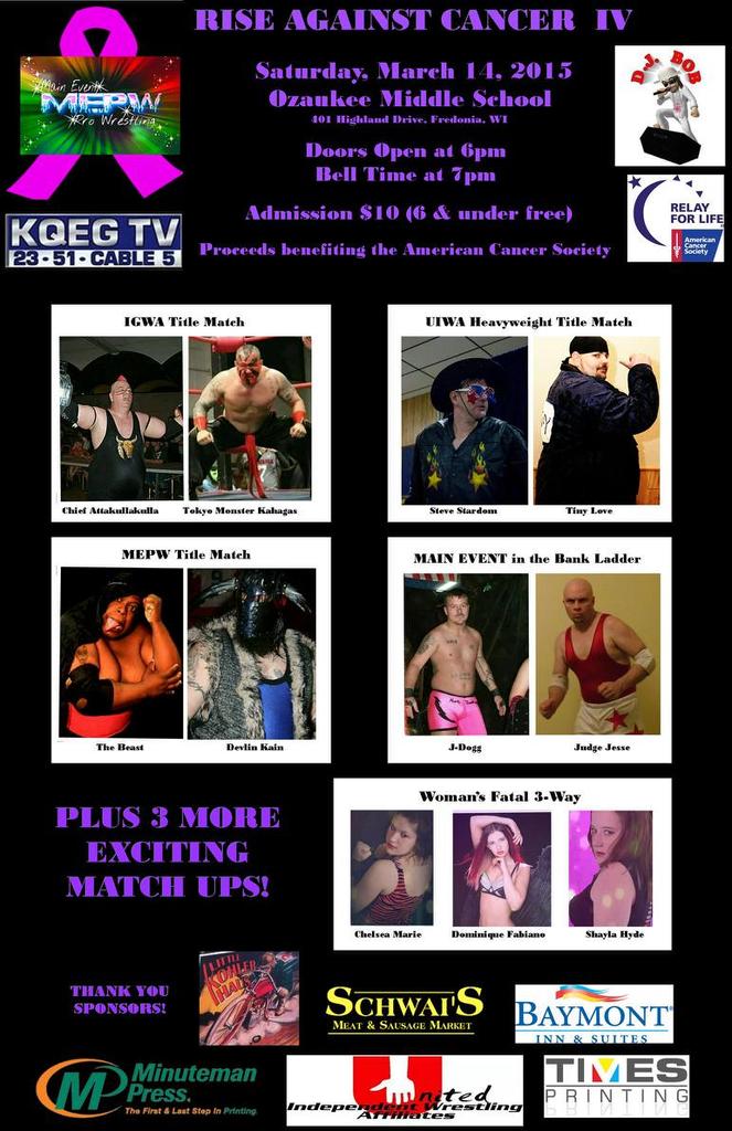 silk_fine's tweet photo. MEPW Rise Against Cancer 4. Saturday March 14th 7pm Ozaukee Middle School Fredonia WI. http://t.co/A3XTgQC5dK