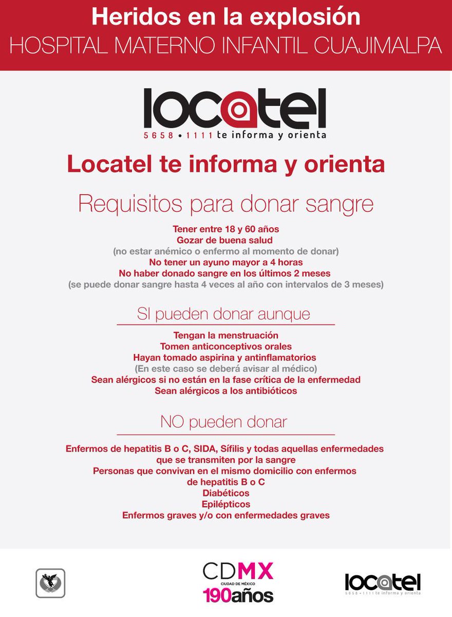 La @S_SaludCDMX , está solicitando donadores de sangre en toda su red hospitalaria.