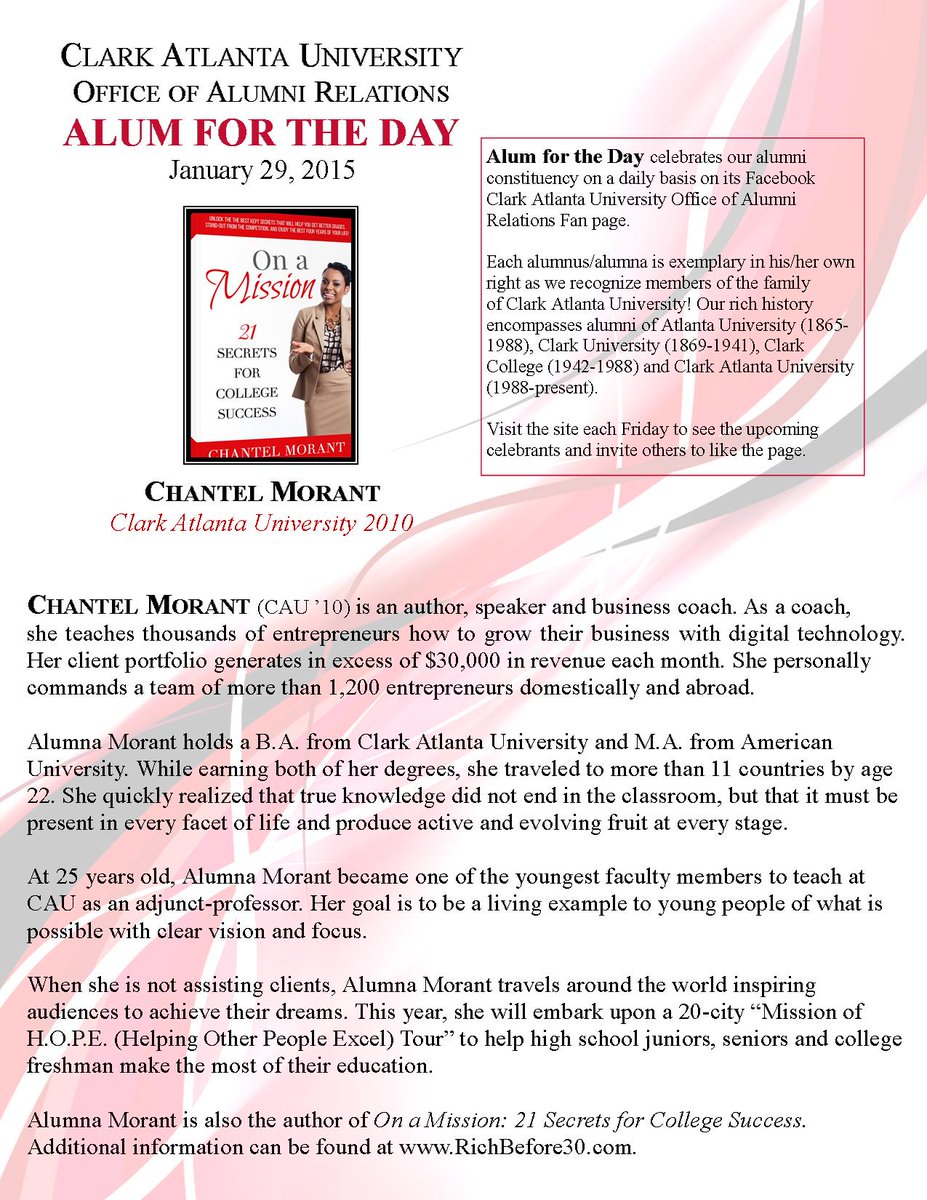 CAU_Alum_Rel's tweet photo. The Office of Alumni Relations presents Chantel Morant as the "Alum for the Day" - January 29, 2015 @MsChantelMorant http://t.co/G2PvDKv1PL