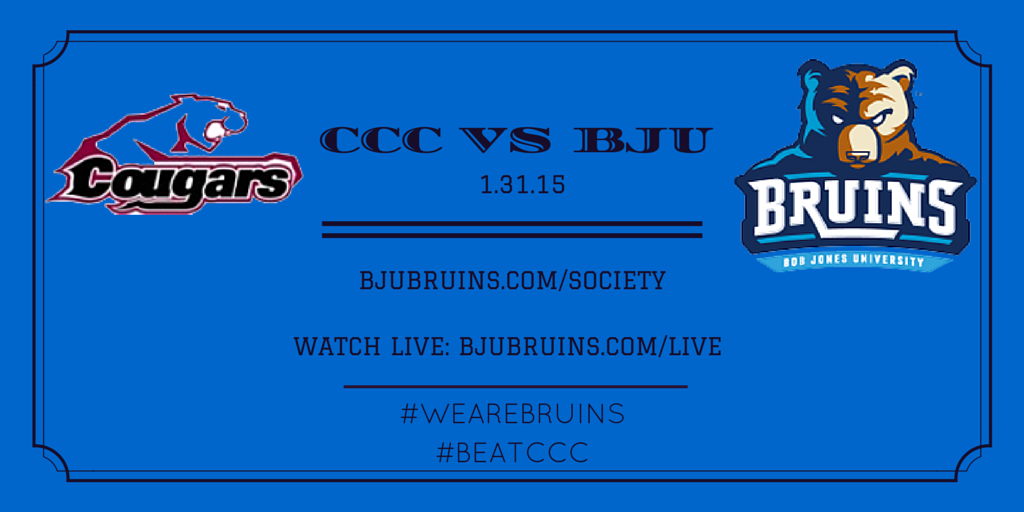 BJUBruins's tweet photo. #RivalryGame on 1/31. 40 societies...1 student body. You coming? #WeAreBruins #BeatCCC http://t.co/tntw6pTLWJ http://t.co/gxskxHXAOs