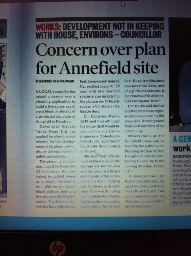 cathmartingreen's tweet image. Article in Dundrum Gazette re my concerns over plan for Annefield,Dundrum #protectedstructure