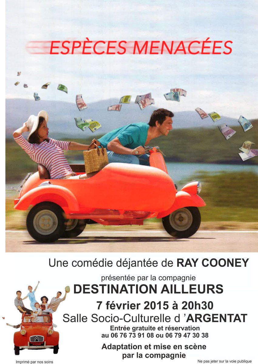 SAMEDI 7 FEVRIER 2015 - 20 H 30 SALLE SOCIOCULTURELLE
ESPECES MENACEES ....