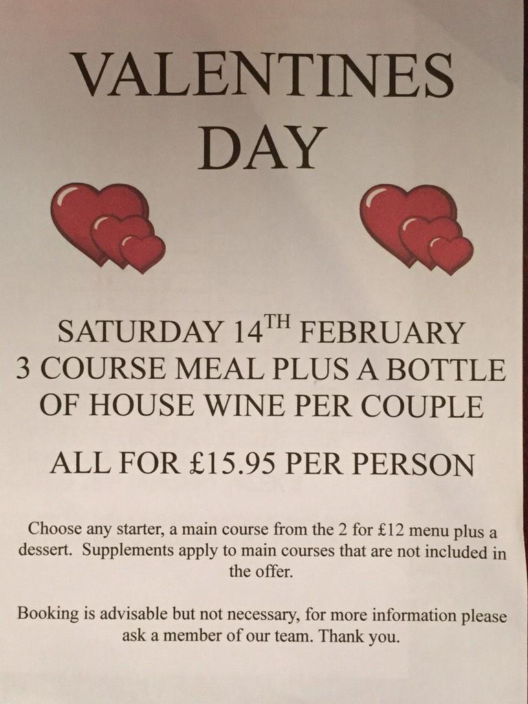 Valentine's Day special, 3 course meal and wine, book now to avoid disappointment!