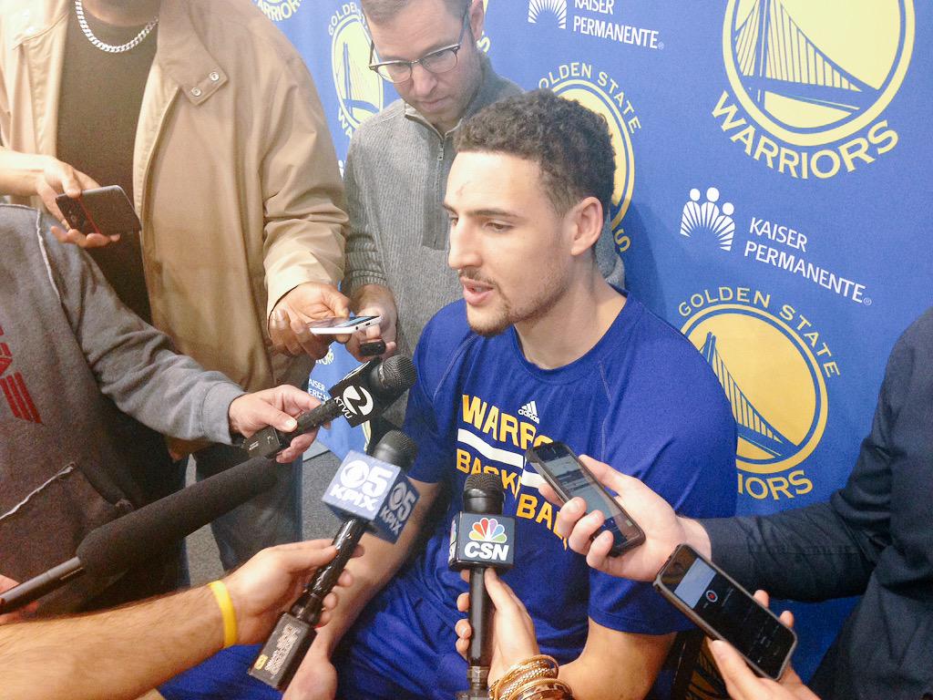 warriors's tweet photo. "I would be proud of myself, means the hard work is paying off" @KlayThompson on possibility of being an #NBAAllStar http://t.co/pptIaWbGTg
