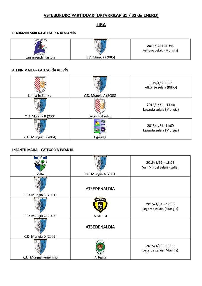 cdmungia's tweet photo. Asteburuko partiduak / Partidos del fin de semana
@BermeoFT @larramendiKT @LoiolaOficial @UgeragaFC @ArteagaFTDerio http://t.co/Ze1Bv7Tm9V