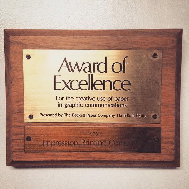 impressionprint's tweet photo. #tbt #throwbackthursday to that time we won an award of excellence in 1976! http://t.co/I2WzCdLnko