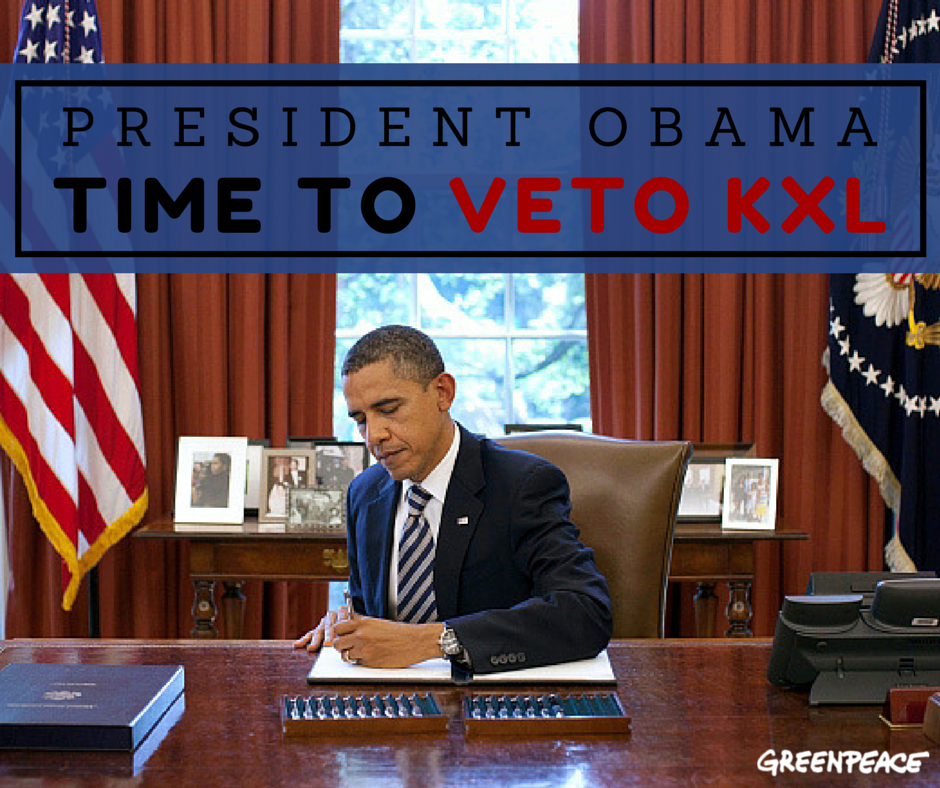 greenpeaceusa's tweet photo. Tell President Obama to keep his promise and veto the Keystone XL Pipeline bill! #NoKXL http://t.co/0JEDbjrJ8t http://t.co/nlvS75eLBB