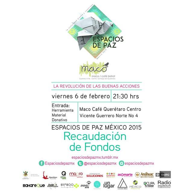 Habitat_SF's tweet photo. #Fiesta de recaudación de fondos para #espaciosdepazmx Viernes 6 de febrero en @macocafe #centrohistórico #Queretaro http://t.co/uyWRekI8he
