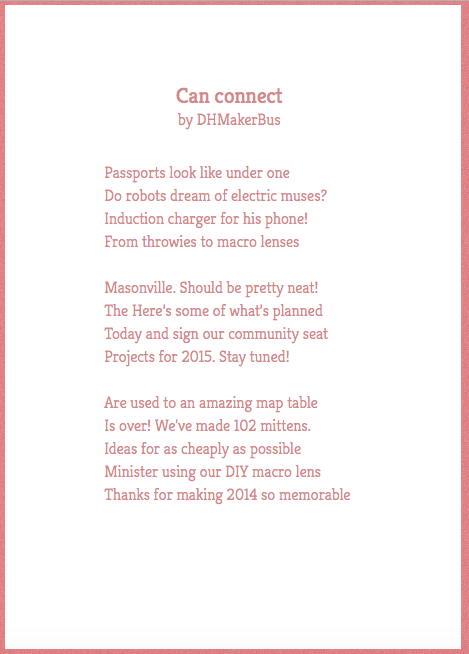 DHMakerBus's tweet photo. #Poetweet turns tweets into poems. The one it made for us is perfection! http://t.co/Nh2YPhQGws